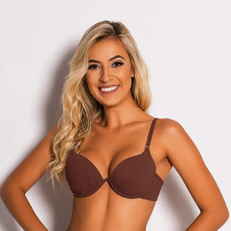 Sutiã push-up chocolate, vista frontal com alças tradicionais
