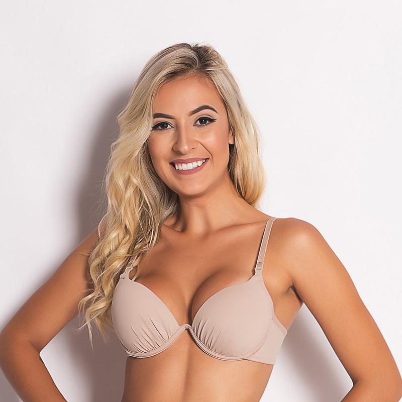 Sutiã push-up nude, vista frontal com alças tradicionais