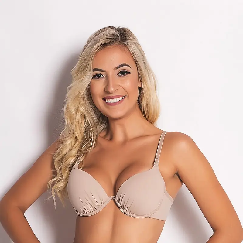 Sutiã push-up nude, vista frontal com alças tradicionais